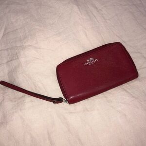 Coach Burgundy Leather Zip Wristlet